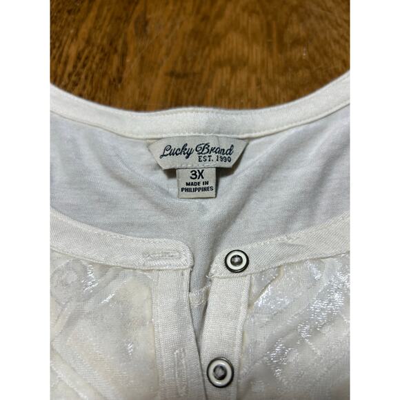 Lucky Brand Cream Velvet Bib Henley Top Geometric Holiday Elegant Sz 3X - Picture 3 of 11